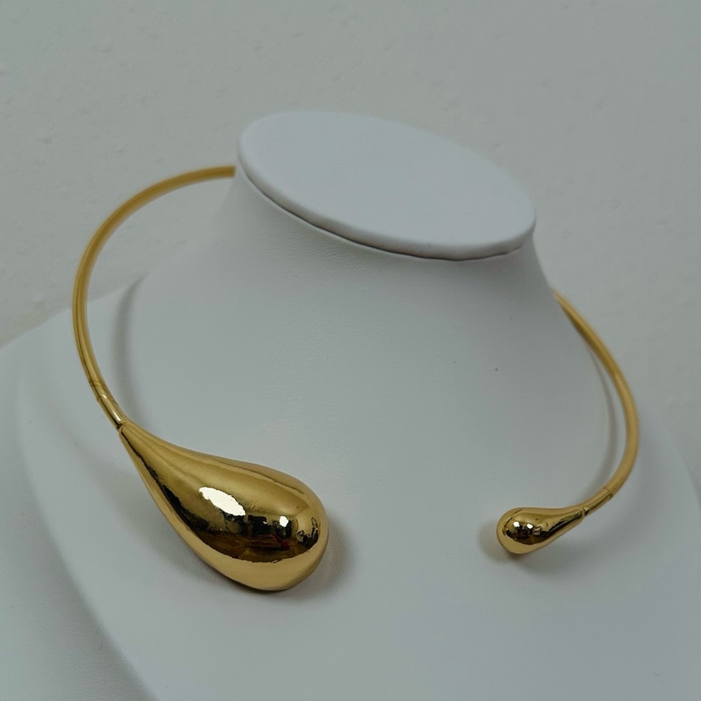 New Drop Shaped Open Gold Metal Choker Necklace - Picture 9 of 12